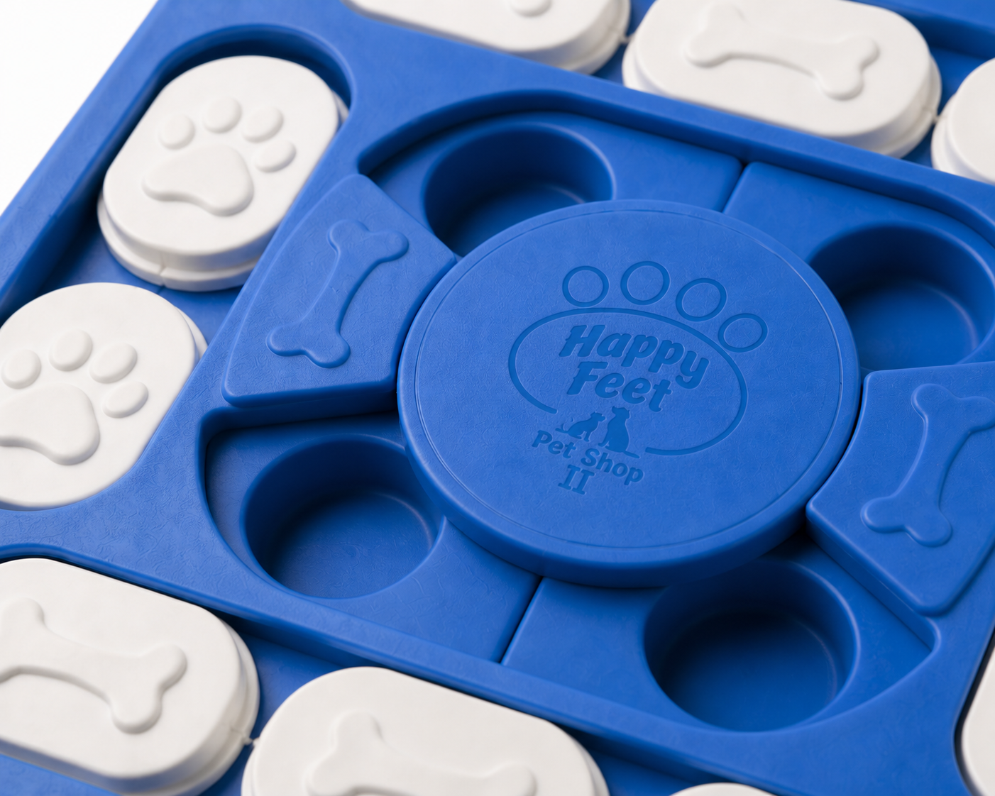 Happy Feet Pet Shop II Interactive Dog Puzzle Toy – Treat Dispensing IQ Training Board with Sliding Covers for Mental Stimulation (Blue) - Image 2